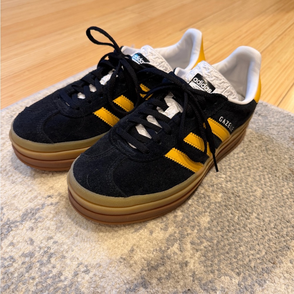 adidas Gazelle Platform Sneakers in Black and Yellow